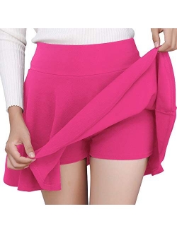 DJT FASHION Women's Casual Stretchy Flared Pleated Mini Skater Skirt with Shorts