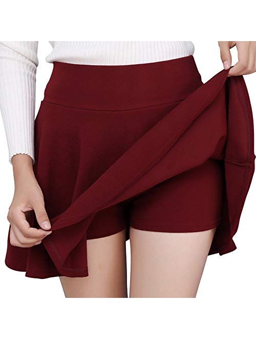 DJT FASHION Women's Casual Stretchy Flared Pleated Mini Skater Skirt with Shorts