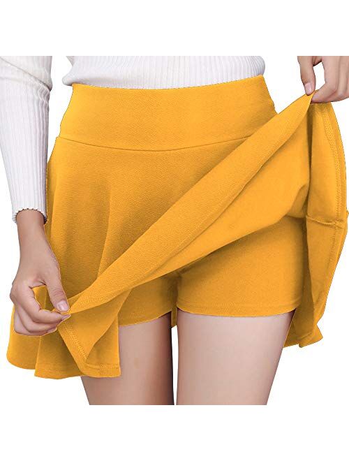 DJT FASHION Women's Casual Stretchy Flared Pleated Mini Skater Skirt with Shorts