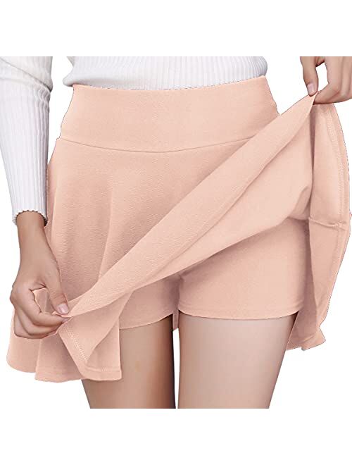 DJT FASHION Women's Casual Stretchy Flared Pleated Mini Skater Skirt with Shorts