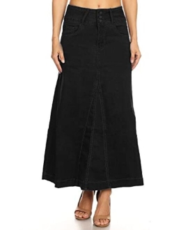 Fashion2love Women's Plus/Juniors Size High Rise A Line Long Jeans Maxi Flared Denim Skirt