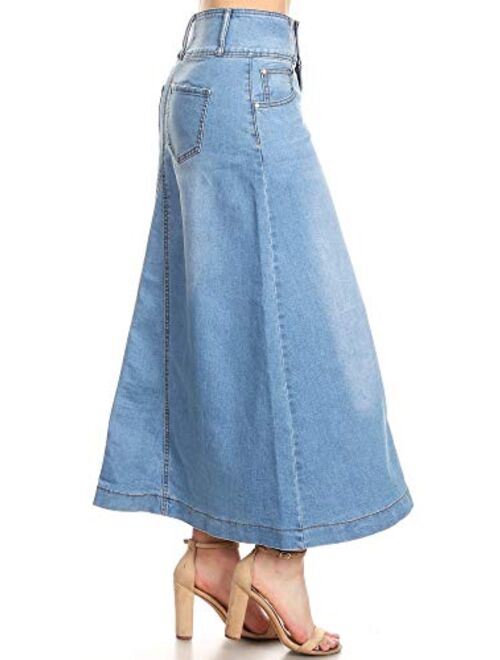 Fashion2love Women's Plus/Juniors Size High Rise A Line Long Jeans Maxi Flared Denim Skirt