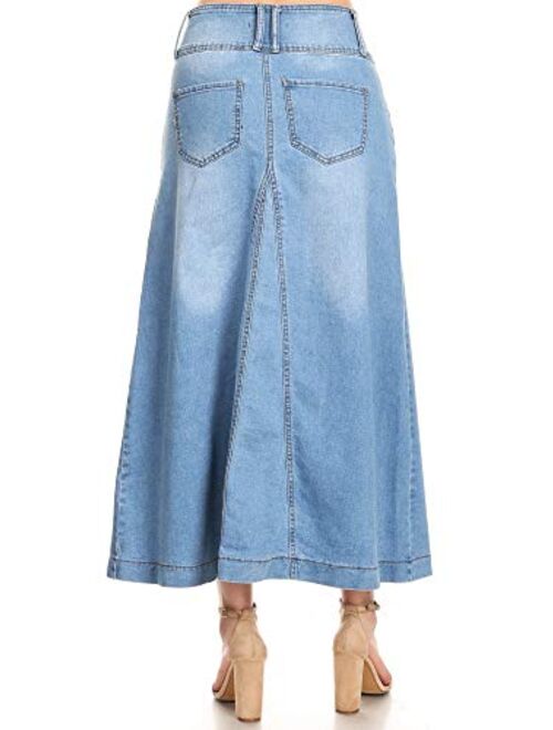 Fashion2love Women's Plus/Juniors Size High Rise A Line Long Jeans Maxi Flared Denim Skirt