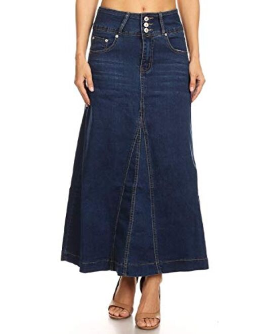 Fashion2love Women's Plus/Juniors Size High Rise A Line Long Jeans Maxi Flared Denim Skirt