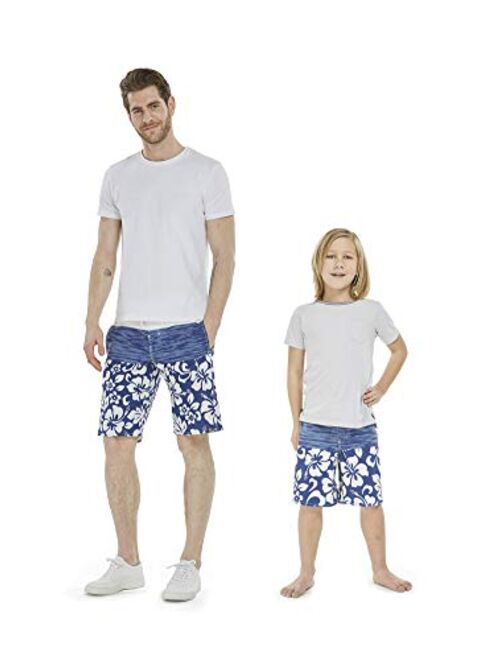 Hawaii Hangover Father Son Matching Hawaiian Beach Board Shorts Swimwear Spandex in Classis Hibiscus Print