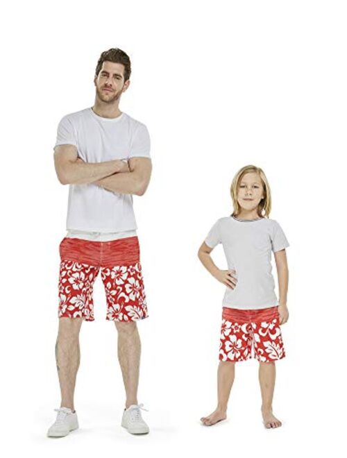 Hawaii Hangover Father Son Matching Hawaiian Beach Board Shorts Swimwear Spandex in Classis Hibiscus Print