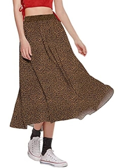 CHARTOU Women's Casual Contrast Polka Dot Chiffon Bohemia Swing Beach Midi A-Line Skirts