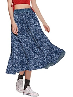 CHARTOU Women's Casual Contrast Polka Dot Chiffon Bohemia Swing Beach Midi A-Line Skirts