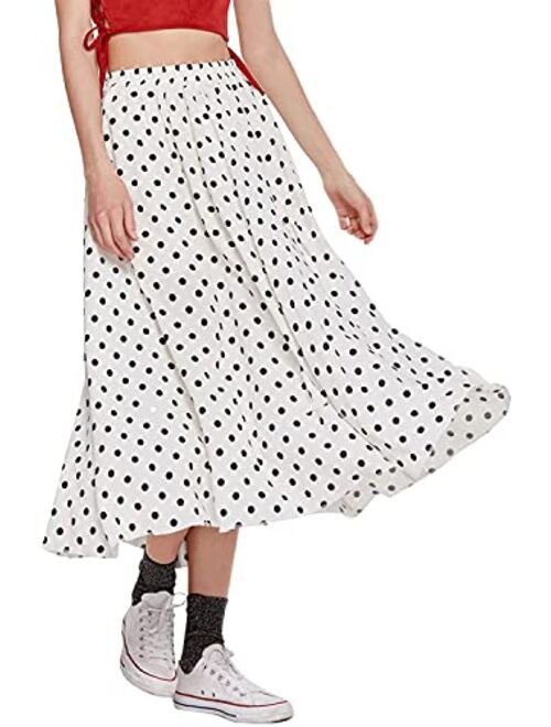 CHARTOU Women's Casual Contrast Polka Dot Chiffon Bohemia Swing Beach Midi A-Line Skirts