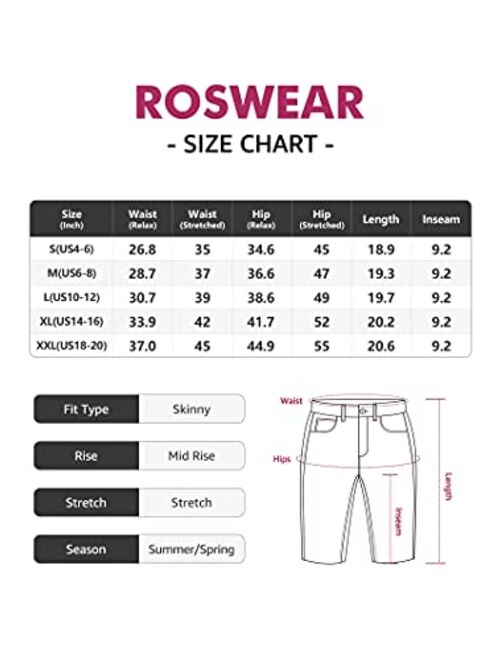 roswear Womens Mid Rise Roll Cuff Bermuda Stretch Denim Jean Shorts