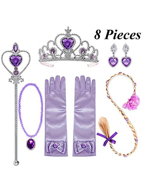 Yosbabe Princess Jewelry Rapunzel Dress up Accessories for Girls Including Rapunzel Wig Crown Scepter Gloves Necklace Earrings Rapunzel Sofia Party