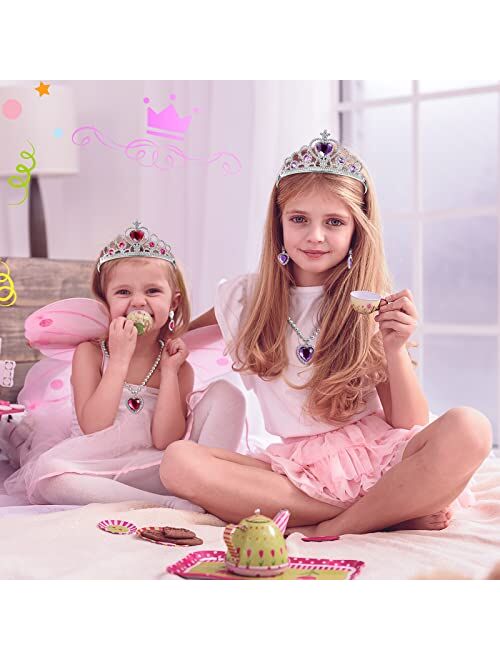 Chunyin 12 Princess Jewelry Toys Princess Pretend Play Set Princess Jewelry Party Favors Costume Jewelry for Girls Dress up Party Favors, Crown Wand Ring Earring Necklace