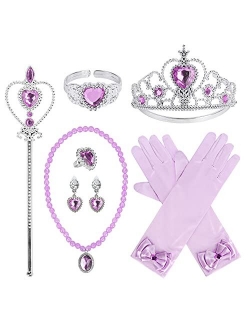 Cocojeci Princess Dress Up Party Accessories for Princess Jewelry Costume Gloves Tiara Wand Necklace Earrings Bracelet and Ring Gift Set 9pcs