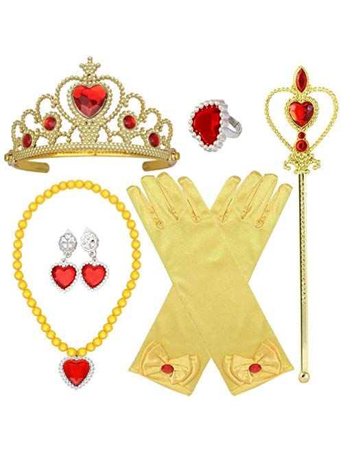 3 otters Princess Dress Up, Princess Jewelry Costume Accessories Kids Crown Magic Gloves Party Dress Up 6PCS