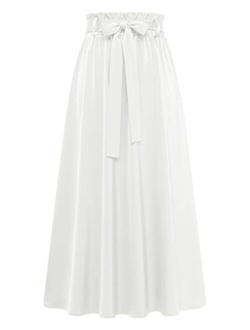 BeryLove Women's Satin Elastic High Waist Pleated A-Line Swing Skirt