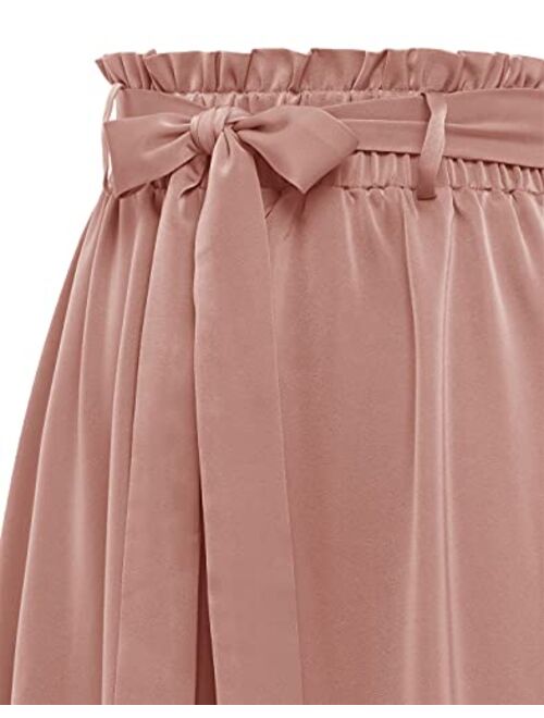 BeryLove Women's Satin Elastic High Waist Pleated A-Line Swing Skirt