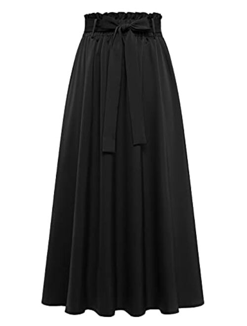 BeryLove Women's Satin Elastic High Waist Pleated A-Line Swing Skirt