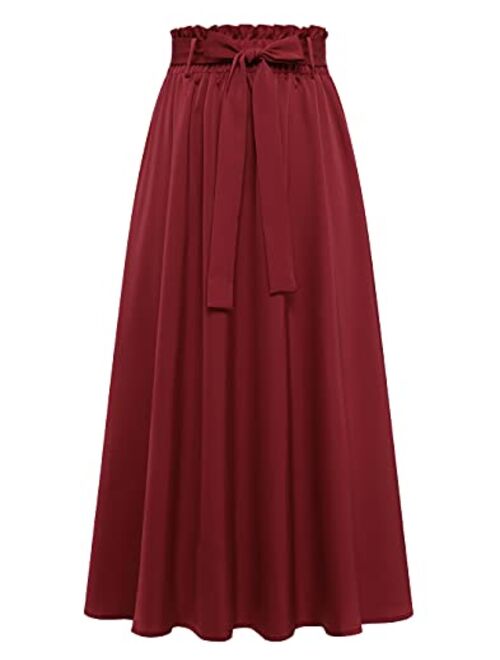 BeryLove Women's Satin Elastic High Waist Pleated A-Line Swing Skirt