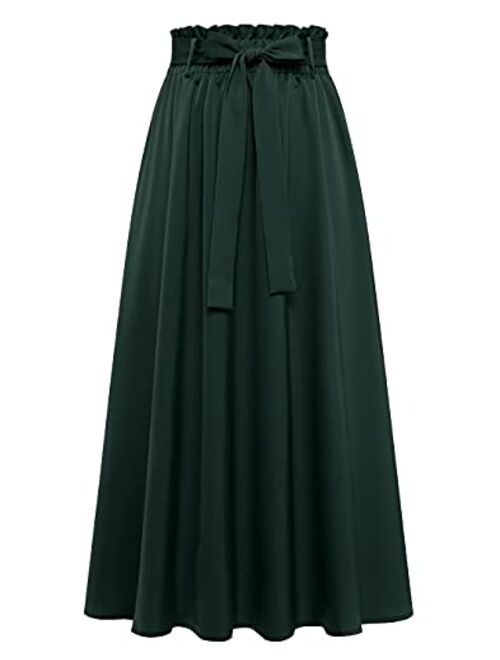 BeryLove Women's Satin Elastic High Waist Pleated A-Line Swing Skirt