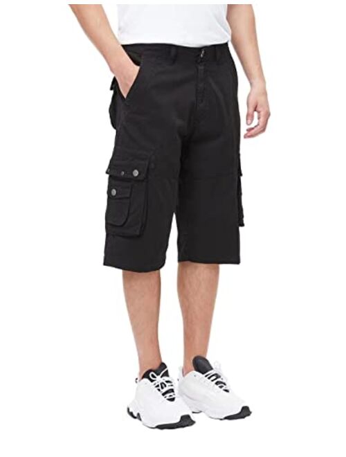 BEST SOUTH Men's Capri Long Twill Cargo Shorts Below Knee 13 Inches Cotton Relaxed Fit Casual Multi-Pocket