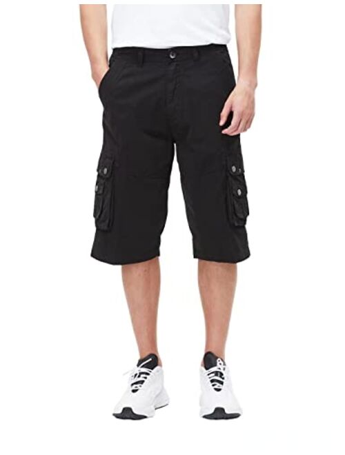 BEST SOUTH Men's Capri Long Twill Cargo Shorts Below Knee 13 Inches Cotton Relaxed Fit Casual Multi-Pocket