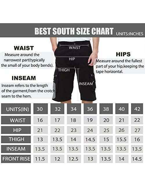 BEST SOUTH Men's Capri Long Twill Cargo Shorts Below Knee 13 Inches Cotton Relaxed Fit Casual Multi-Pocket