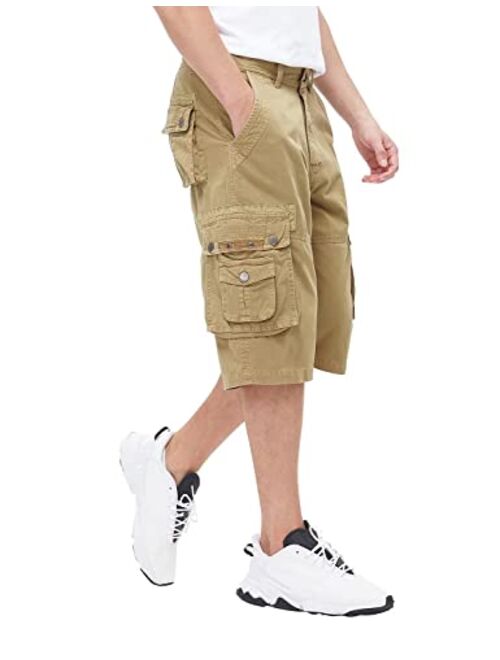 BEST SOUTH Men's Capri Long Twill Cargo Shorts Below Knee 13 Inches Cotton Relaxed Fit Casual Multi-Pocket