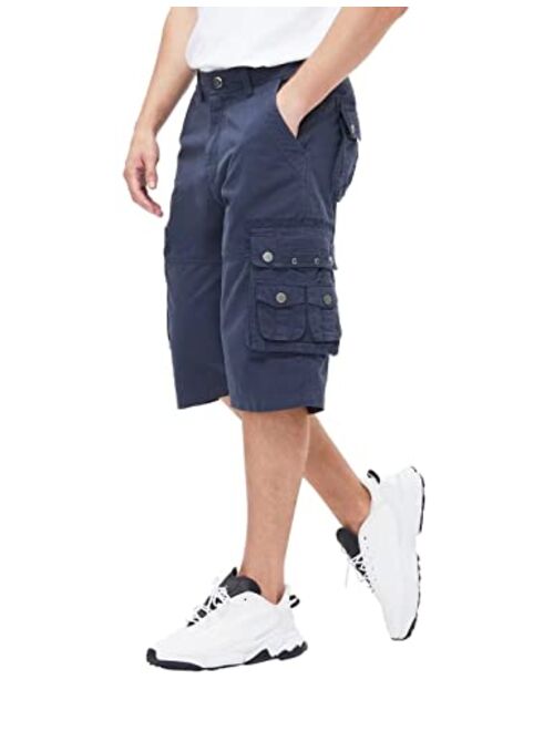 BEST SOUTH Men's Capri Long Twill Cargo Shorts Below Knee 13 Inches Cotton Relaxed Fit Casual Multi-Pocket