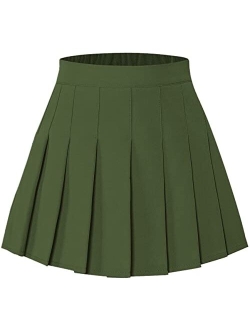 SANGTREE Pleated Skirt, Elastic Waist Uniform Skirt for Girls & Women, 2 Years - Adult 3XL