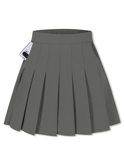 SANGTREE Pleated Skirt, Elastic Waist Uniform Skirt for Girls & Women, 2 Years - Adult 3XL