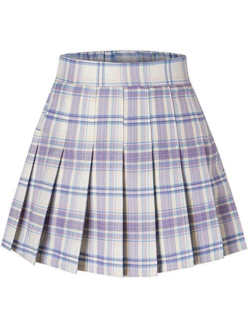 SANGTREE Pleated Skirt, Elastic Waist Uniform Skirt for Girls & Women, 2 Years - Adult 3XL