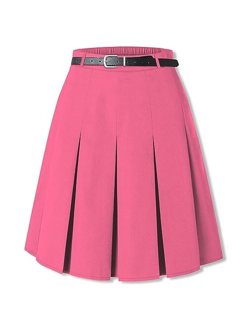 SANGTREE Pleated Skirt, Elastic Waist Uniform Skirt for Girls & Women, 2 Years - Adult 3XL