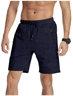 MLANM Men's Shorts Casual Fit Drawstring Summer Beach Shorts with Elastic Waist and Zipper Pockets