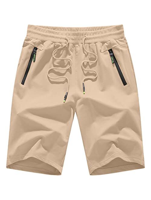 MLANM Men's Shorts Casual Fit Drawstring Summer Beach Shorts with Elastic Waist and Zipper Pockets