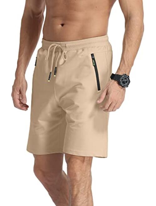 MLANM Men's Shorts Casual Fit Drawstring Summer Beach Shorts with Elastic Waist and Zipper Pockets