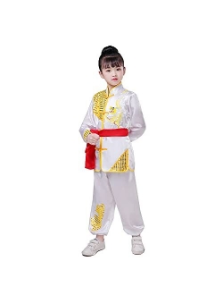 Generic Kung Fu Tai Chi Uniforms Martial Art Training Clothes with Belt Set Traditional Chinese Dragon Performance Wear for kids Boys Girls