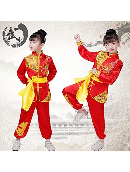 Generic Kung Fu Tai Chi Uniforms Martial Art Training Clothes with Belt Set Traditional Chinese Dragon Performance Wear for kids Boys Girls