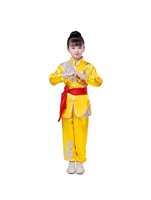 Generic Kung Fu Tai Chi Uniforms Martial Art Training Clothes with Belt Set Traditional Chinese Dragon Performance Wear for kids Boys Girls