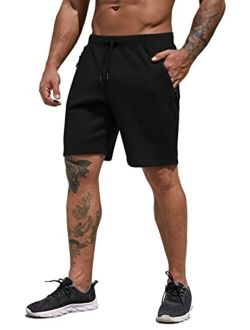 Aimeilgot Men's Cotton Casual Classic Fit Shorts with Elastic Waist Zipper Pockets