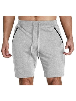 Aimeilgot Men's Cotton Casual Classic Fit Shorts with Elastic Waist Zipper Pockets