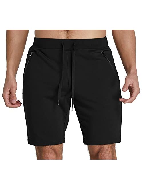 Aimeilgot Men's Cotton Casual Classic Fit Shorts with Elastic Waist Zipper Pockets