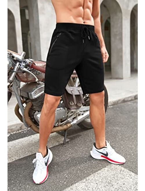 Aimeilgot Men's Cotton Casual Classic Fit Shorts with Elastic Waist Zipper Pockets