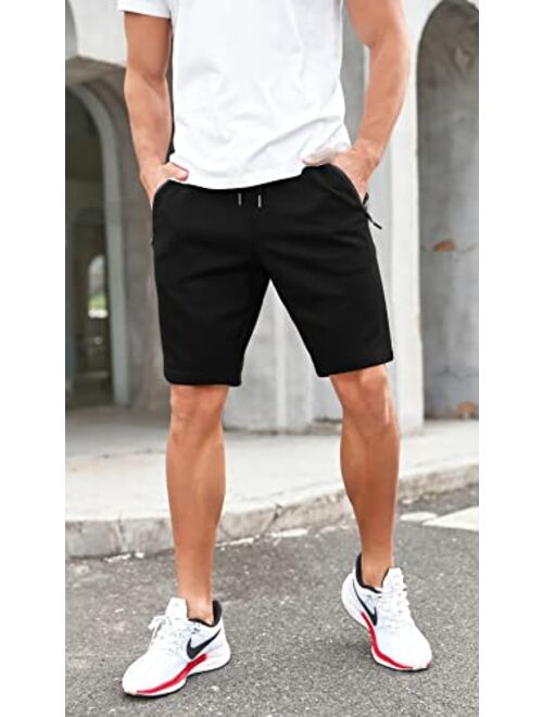 Aimeilgot Men's Cotton Casual Classic Fit Shorts with Elastic Waist Zipper Pockets