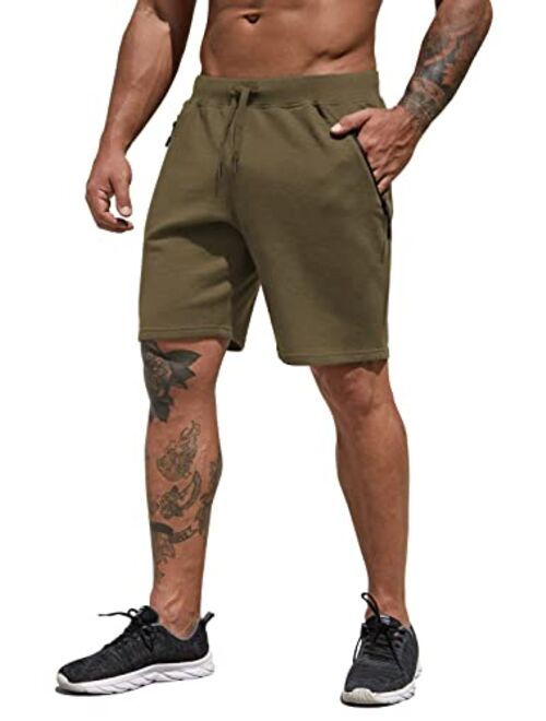 Aimeilgot Men's Cotton Casual Classic Fit Shorts with Elastic Waist Zipper Pockets