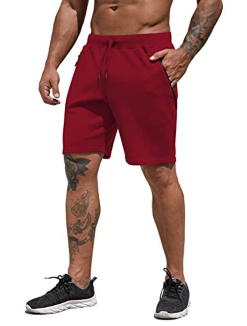 Aimeilgot Men's Cotton Casual Classic Fit Shorts with Elastic Waist Zipper Pockets