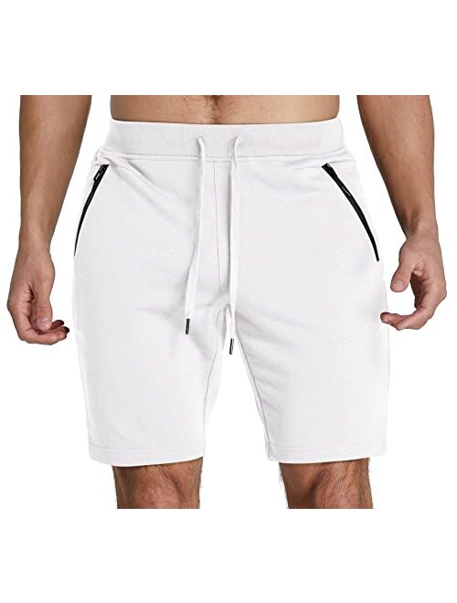 Aimeilgot Men's Cotton Casual Classic Fit Shorts with Elastic Waist Zipper Pockets