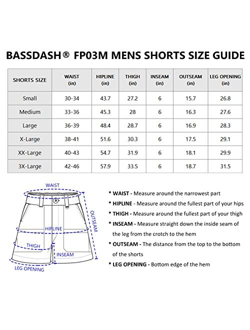 BASSDASH Men's 6" Fishing Shorts UPF 50+ Water Resistant Quick Dry Hiking Cargo Shorts with Multi Pocket FP03M