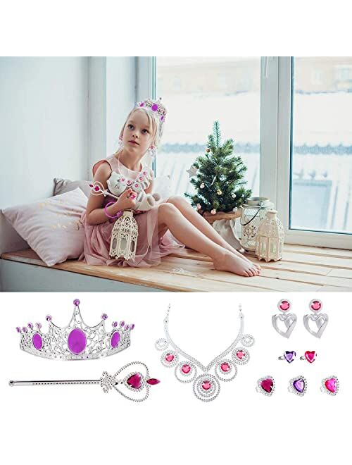 NINAOR 56 Pack Princess Jewelry for Girls Princess Dress Up Accessories Kids Play Jewelry for Girls Included Crown Wand Necklace Bracelet Rings Earrings Great as Princess