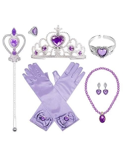 Kaptin 9Pcs Princess Dress Up Accessories Set,Crown Scepter Necklace Earrings Gloves Bracelet for Little Girls