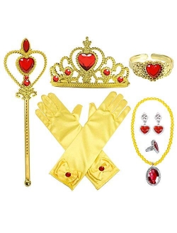 Kaptin 9Pcs Princess Dress Up Accessories Set,Crown Scepter Necklace Earrings Gloves Bracelet for Little Girls